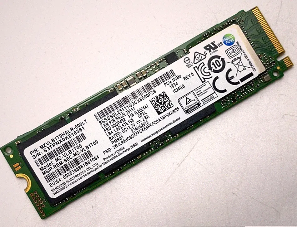 SAMSUNG PM981 1TB M.2 NVMe PCIe3.0x4 SSD 2280 MZ-VLB1T00 MZVLB1T0HALR-000L7